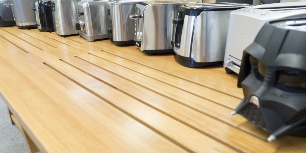 toaster - all of the models we tested lined up and ready to go.