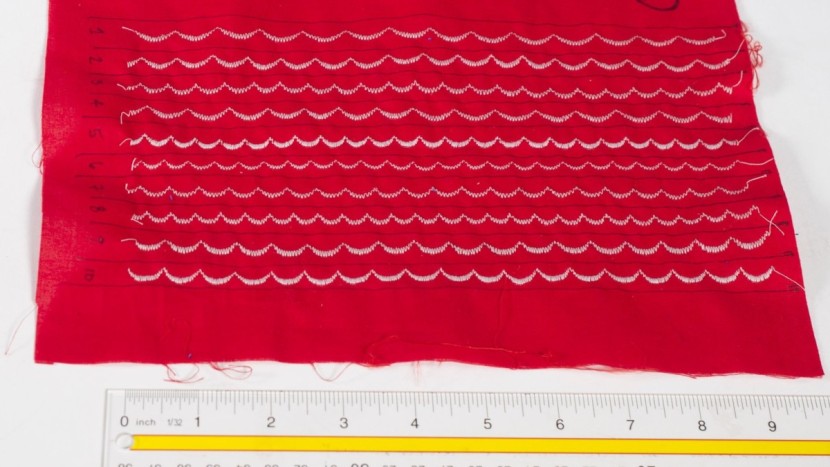 comparing scallop stitches made by different machines, side by side.