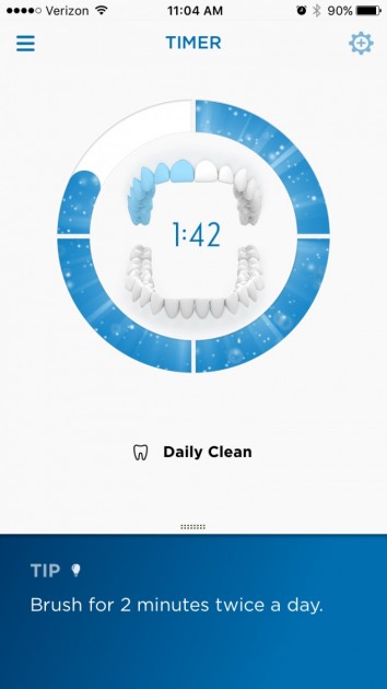 the oral-b app tracks progress while you are brushing.