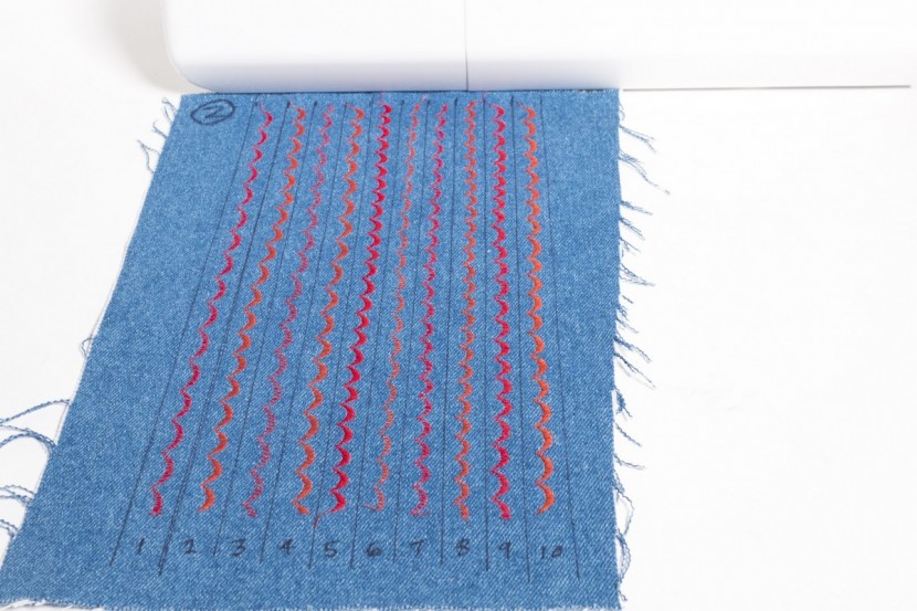 brother xr9500prw - the xr9500prw did well at scallop stitches on denim (stitch 4).