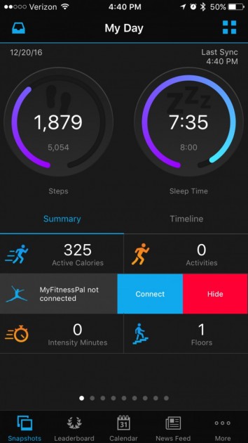 garmin vivosmart hr - current progress towards your daily goal, displayed on the garmin app.