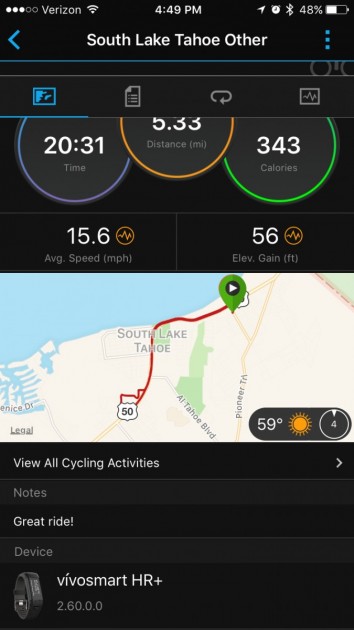 garmin vivosmart hr+ - the vivosmart hr+ records the route you traveled with its built-in...