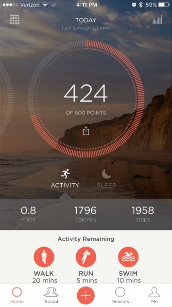 misfit shine 2 - the home screen on the misfit app.