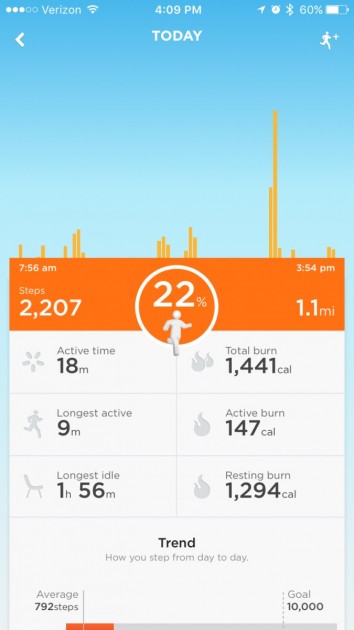 jawbone up move - the summary screen on the jawbone app.