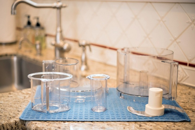the components of the cuisinart custom, set out to dry.