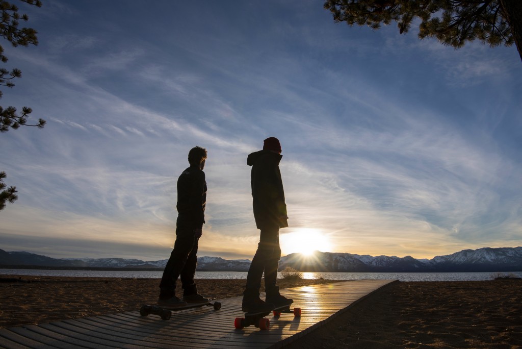 electric skateboard - ready to ride off into the sunset after a long day of testing.