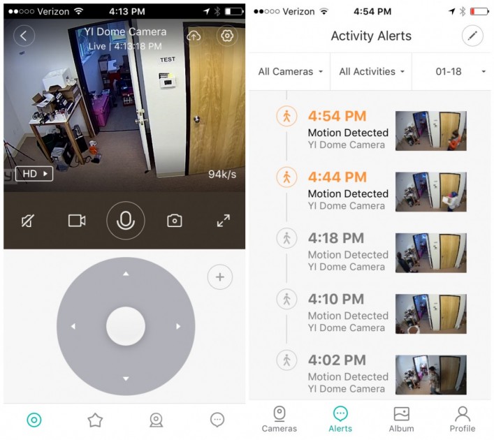 yi dome camera - the virtual joystick used to move the yi dome camera around works...