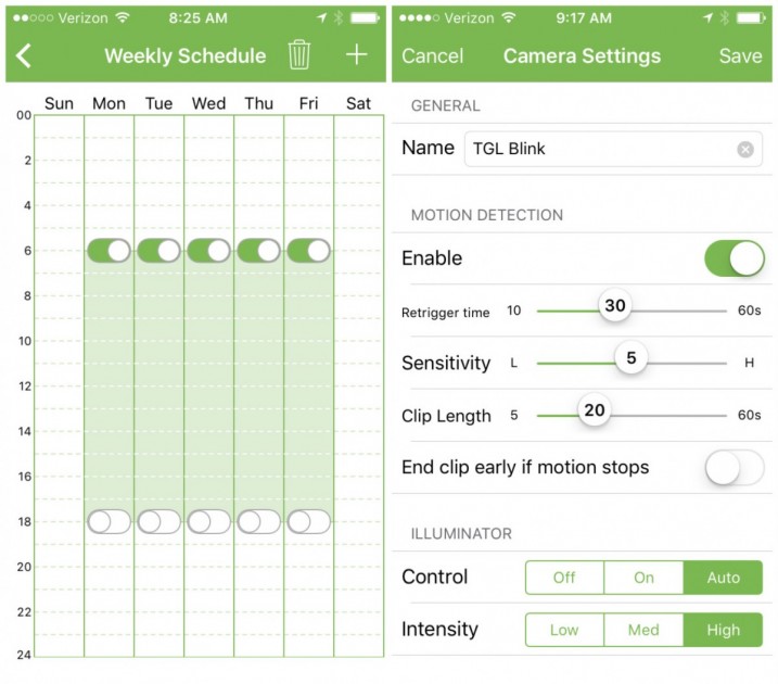 blink xt - the blink app features clear, easy to adjust settings menus.