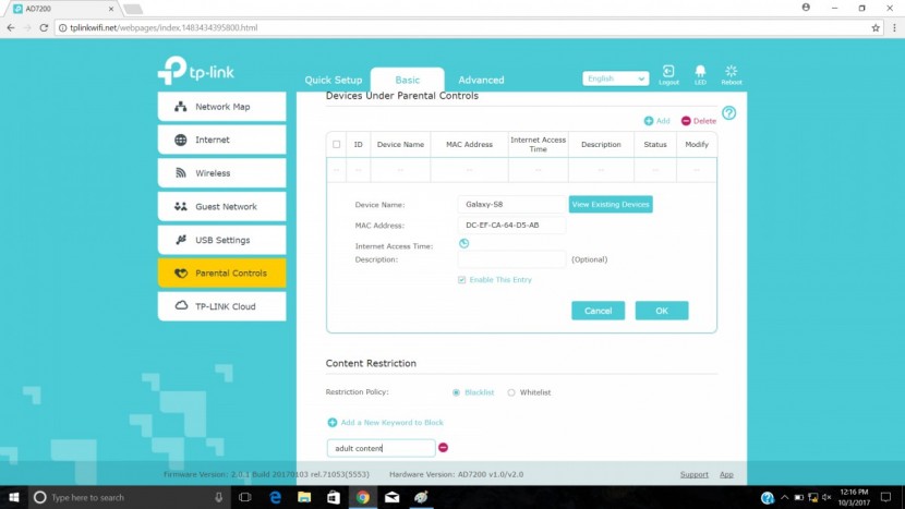 wifi router - the tp-link system has various parental control settings that are...