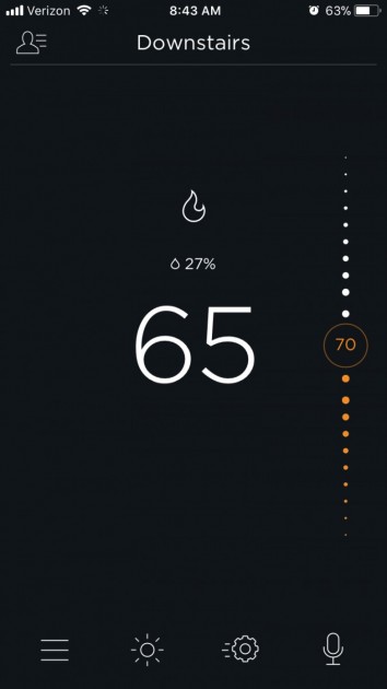 the ecobee app showing the thermostat heating the room.