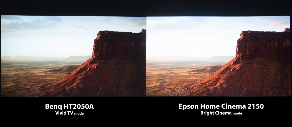 epson home cinema 2150 - here you can see that the epson 2150&#039;s (right) extra brightness...