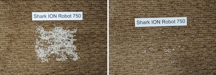 shark ion robot 750 - the shark left minimal rice behind on short carpet.