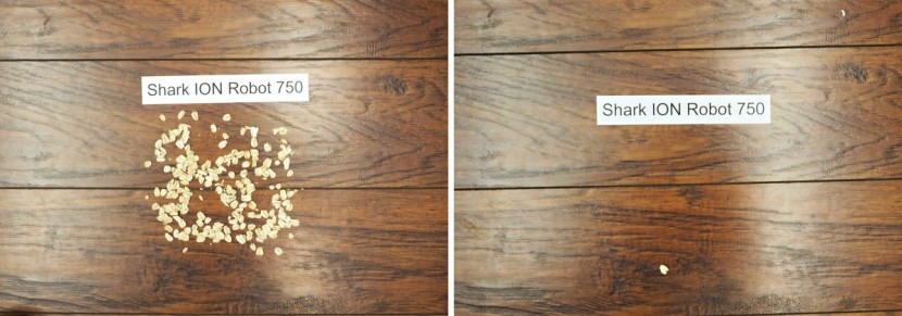 shark ion robot 750 - the shark did well at cleaning up oats but struggled with rice.