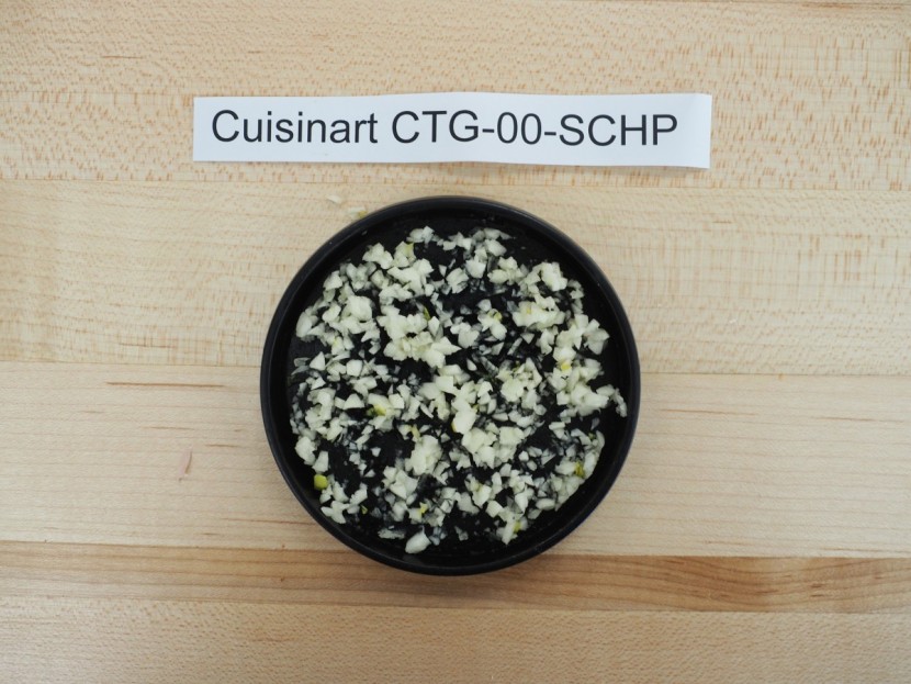 food processor - the cuisinart preserved the color of the garlic the best.