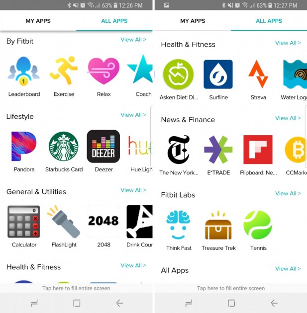 fitbit versa - a sample of the available apps on the fitbit store.