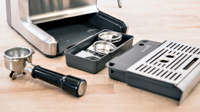 breville duo temp pro - a handy hidden storage tray houses extra parts.