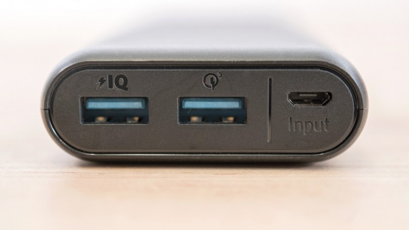 anker powercore speed 20000 - the pair of output ports and recharging port on the anker.