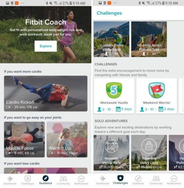 fitbit charge 3 - some of the different activities available to you on the fitbit app.