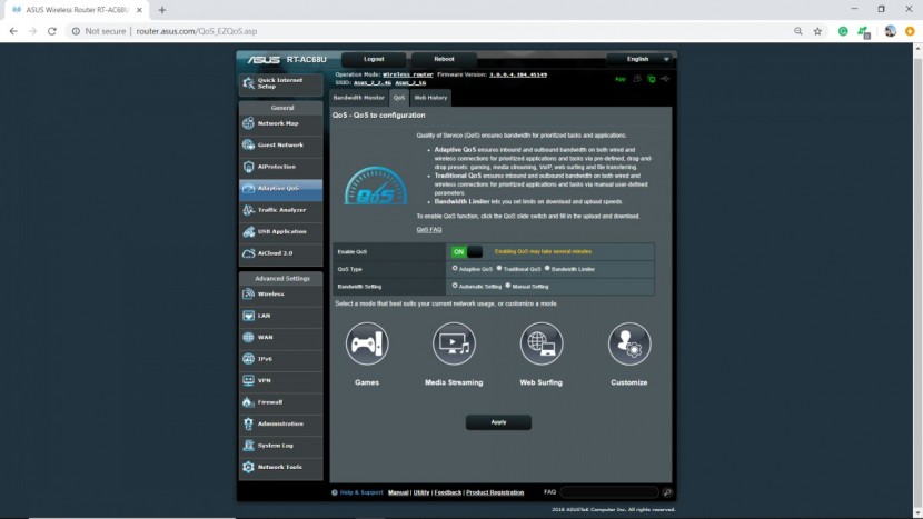 asus rt-ac68u (ac1900) - you have a handful of different qos options with this router.