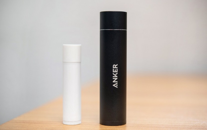 the anker powercore+ mini 3350 compared against a tube of chapstick.