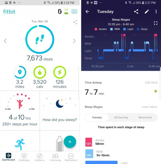 fitbit inspire hr - screenshots from the fitbit app.