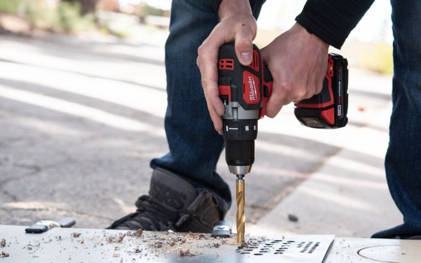 milwaukee m18 compact 1/2" drill driver kit 2606 - just one of our multiple drilling tests features a 16 gauge steel...