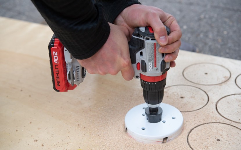 drill - the porter cable didn&#039;t take long to devour the 5&quot; hole saw test.