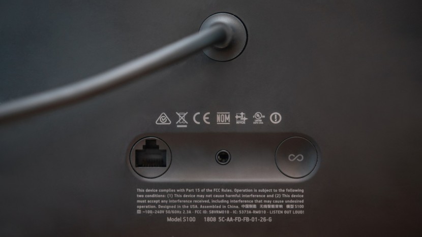 sonos five - the ethernet port, 3.5mm jack, and sync button used for initial setup.