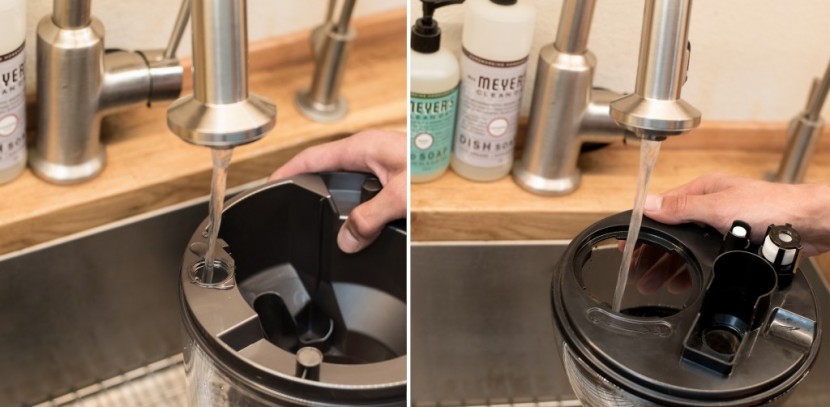 dyson am10 - the dyson's water tank (left) has an incredibly small opening...