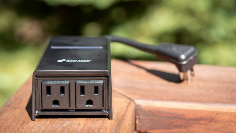 smart plug - idevices offers a simple outlet rated for outdoor use.