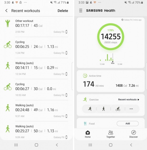 samsung galaxy fit - the fit&#039;s companion app shows you all of your recent workouts, even...
