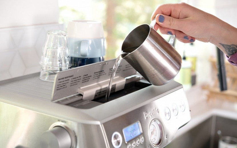 breville the dual boiler - you can top off the tank from above the machine if you don't want to...