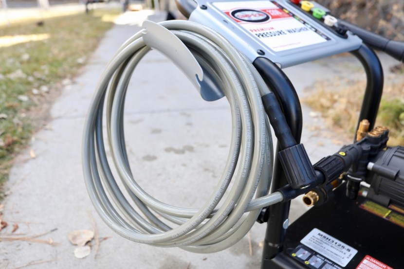 pressure washer - the simpson hose is difficult to roll up, but once stored, it is...