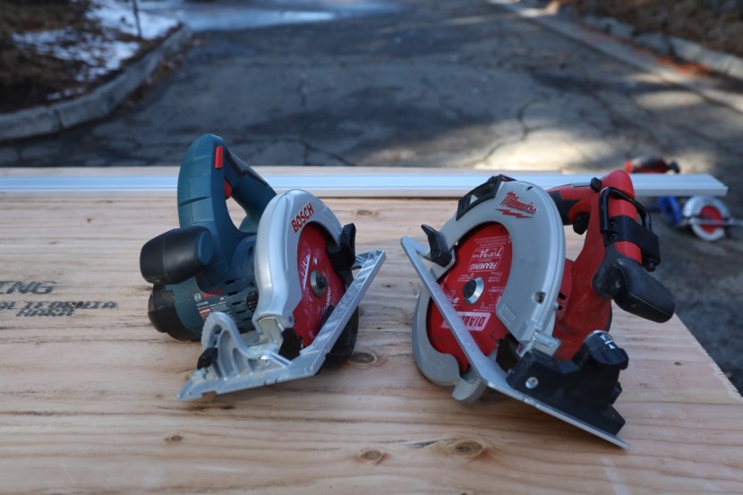 cordless circular saw - the blade-left bosch ccs180 (left) and the blade-right milwaukee m18...