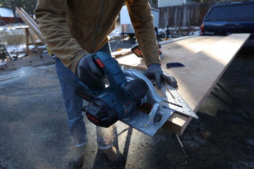 making a crosscut trim with a blade-left saw allows a clear view of...