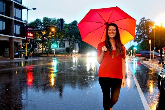 Jenna Ammerman staying dry on the streets of Minneapolis