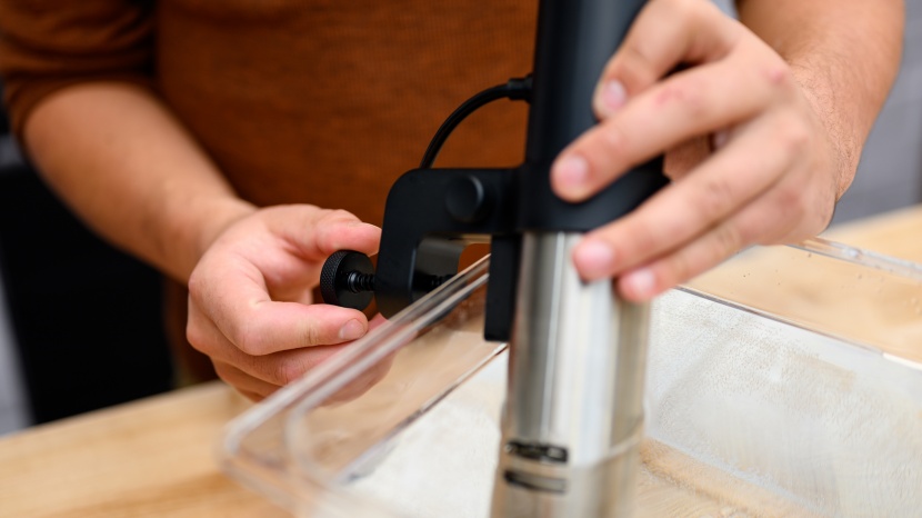 sous vide - the screw action clamp is fairly easy and quick to operate.