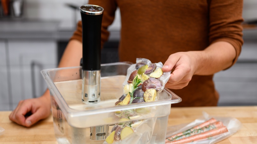 instant pot accu slim immersion circulator - food is typically vacuum-sealed in bags prior to cooking.