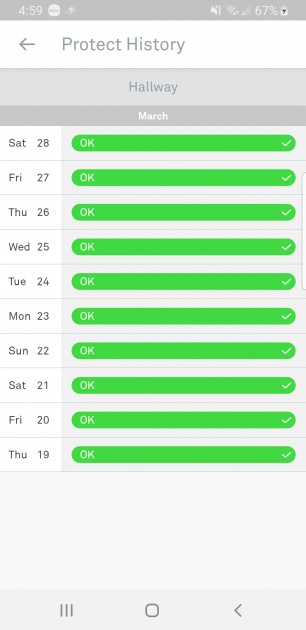 the nest app also keeps a log of any triggered alarms.