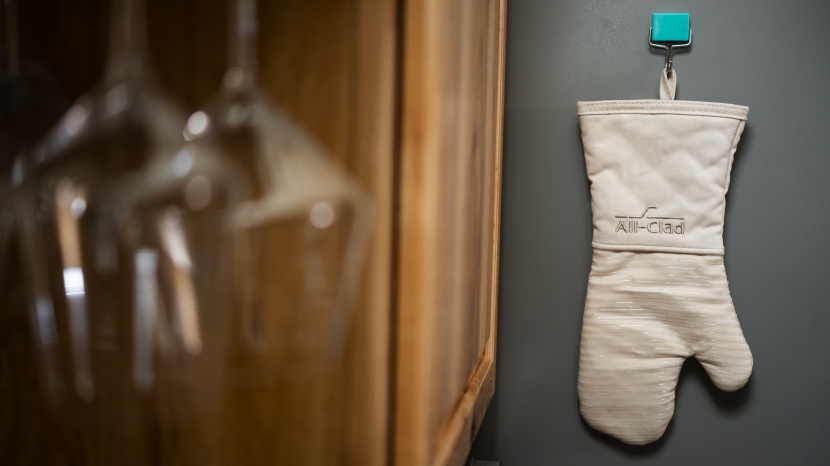 oven mitts - this wide-cuffed model is sold as a single mitt that can easily be...