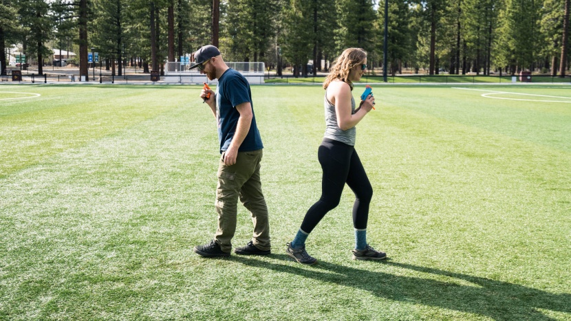 two paces away then turn and shoot