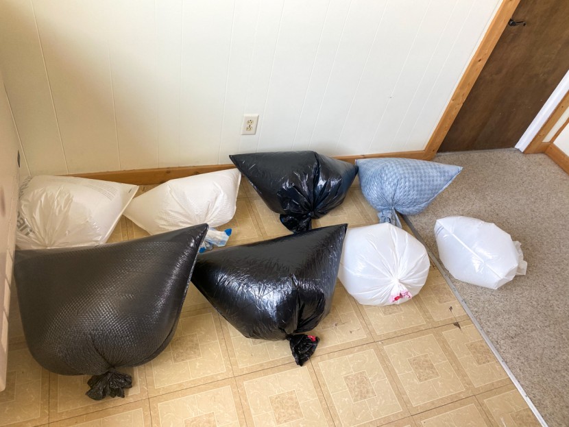 bags lined up and ready for odor control assessment.