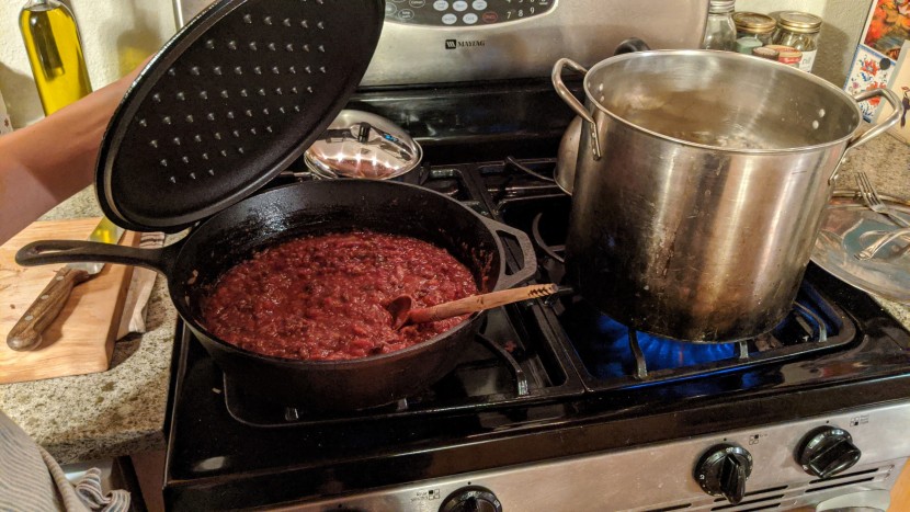 the lodge 5-quart deep skillet, quickly earning its keep on our...