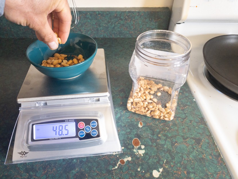 kitchen scale - the myweigh has a unique &quot;percentage&quot; feature. here we measured out...