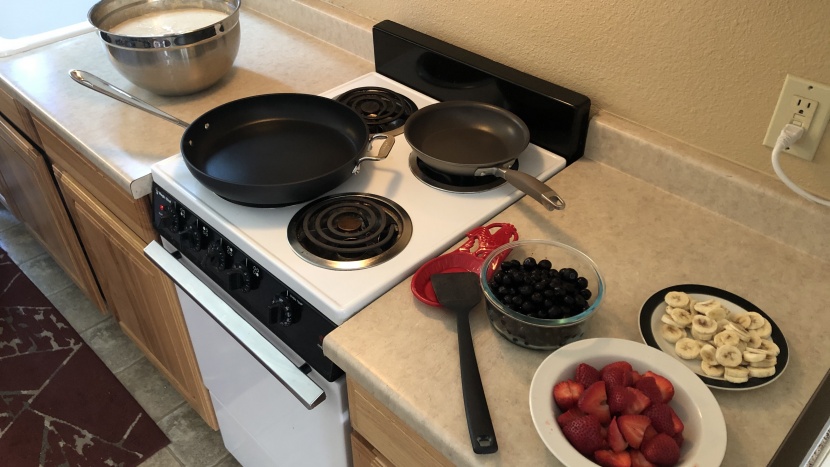 nonstick pan - batter? check! blueberries? check! skillet? check. we made so many...