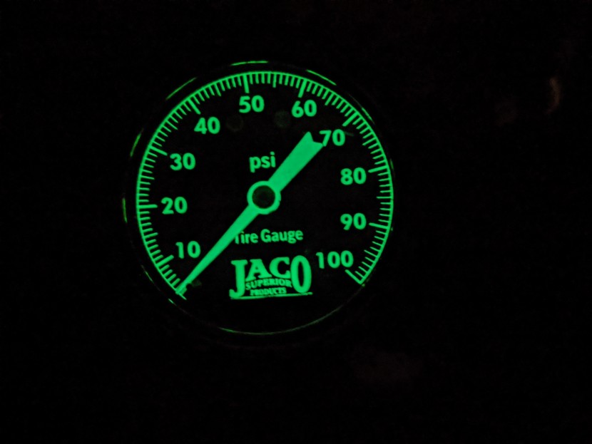 tire gauge - the jaco and rhino gauges glow in the dark, a thoughtful feature...