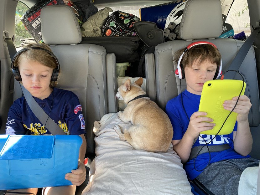 tablet kids - heading out on a long road trip with everything but the kitchen...