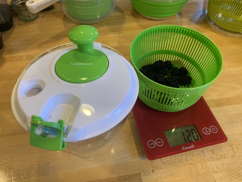 salad spinner - several pints of blackberries were used in the water removal test.