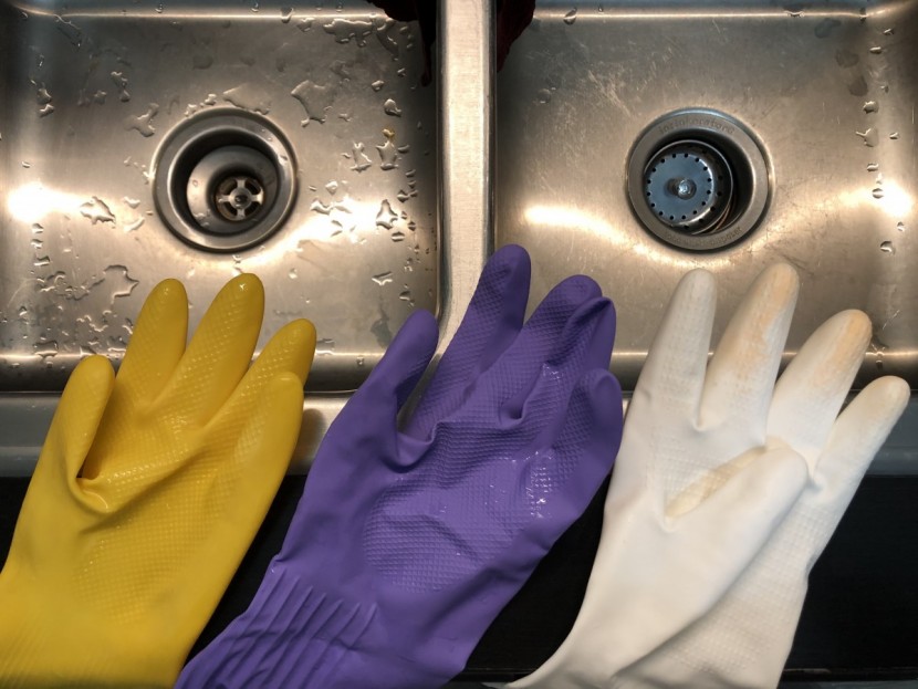 cleaning gloves - to assess quality, we washed sinks full of dirty dishes and scrubbed...