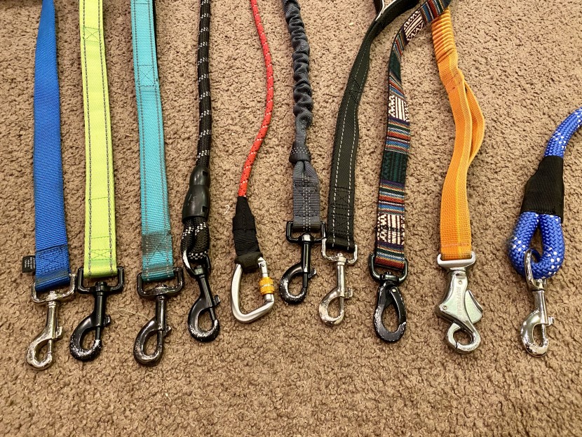 clasps of some of the leashes tested after our "drag" test.